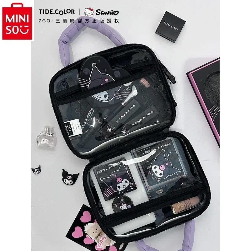 MINISO sanrio Hello Kitty Kuromi Printed Student Makeup Bag Women's Large Capacity Portable Storage Multi functional Storage Bag