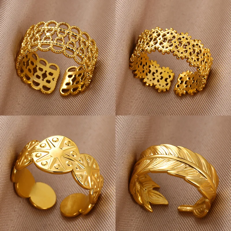 Vintage Stars Rings Gold Hollow Adjustable Ring