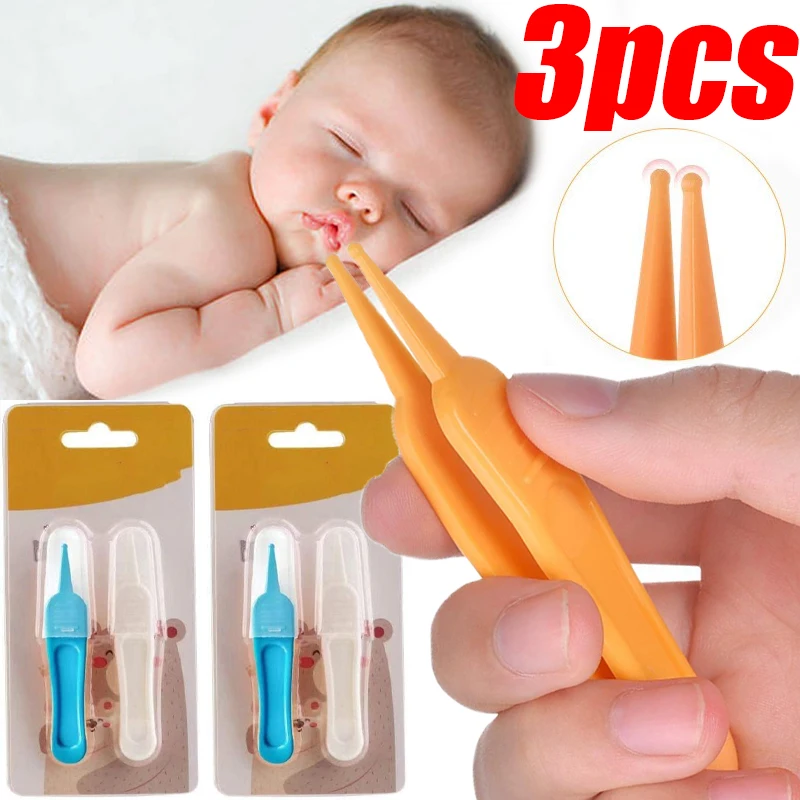 

1/3pcs Baby Ear Nose Navel Clean Tools Infants Safety Tweezers Cleaning Forceps Plastic Nasal Cavity Care Round Head Clamps