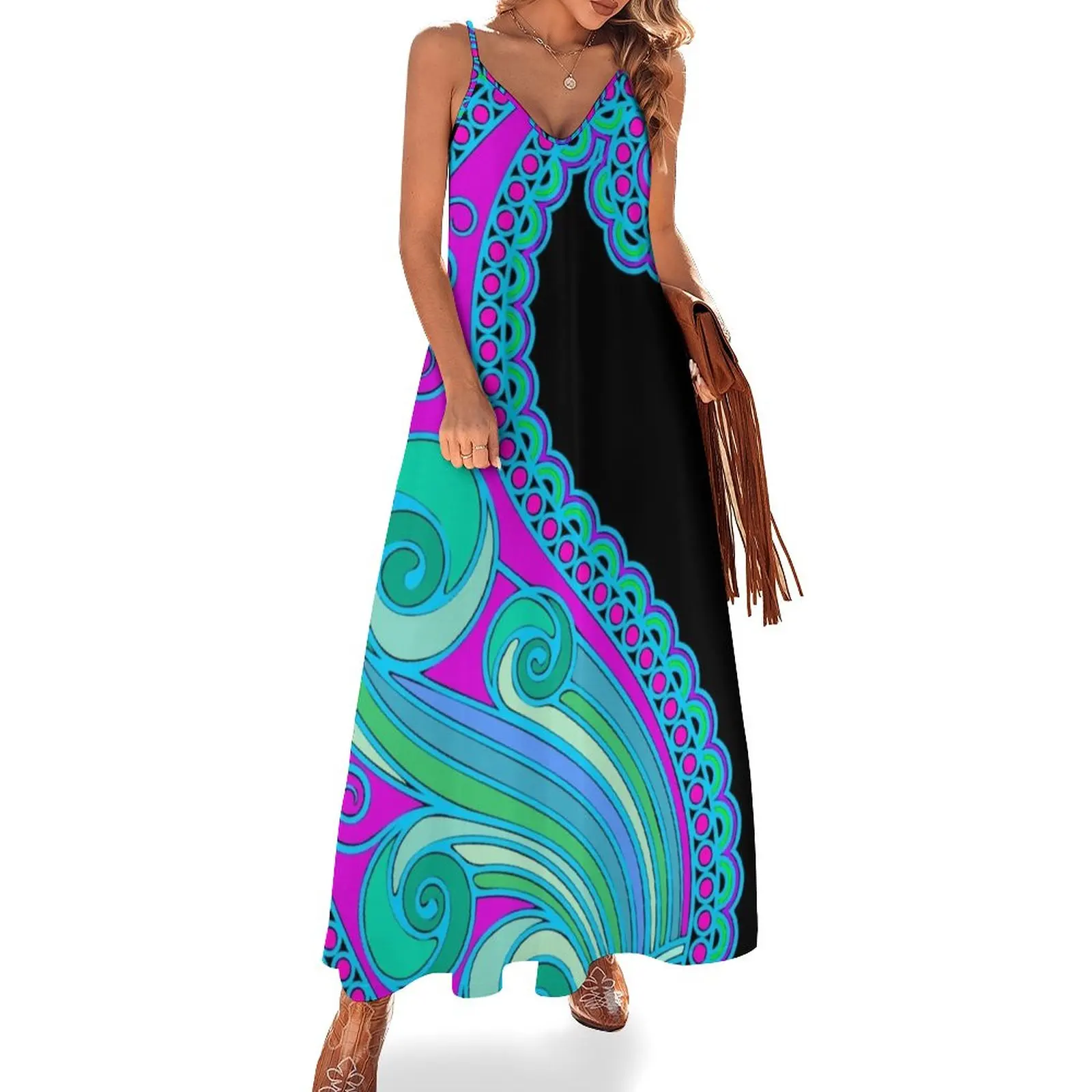 

Decorative Colorful Paisley Design Sleeveless Dress women evening dress Summer skirt Women's summer dresses