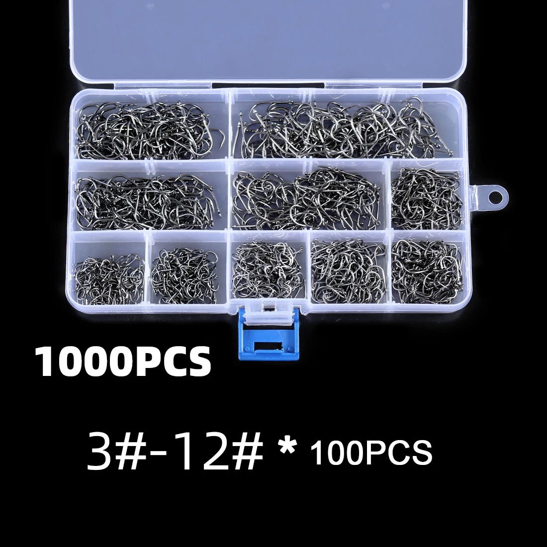 Description Picture 2 of item100-1000Pcs Fishing Hooks Set High Carbon Steel Barbed FishHooks for Saltwater Freshwater Fishing Gear Fishing Accessories Hooks