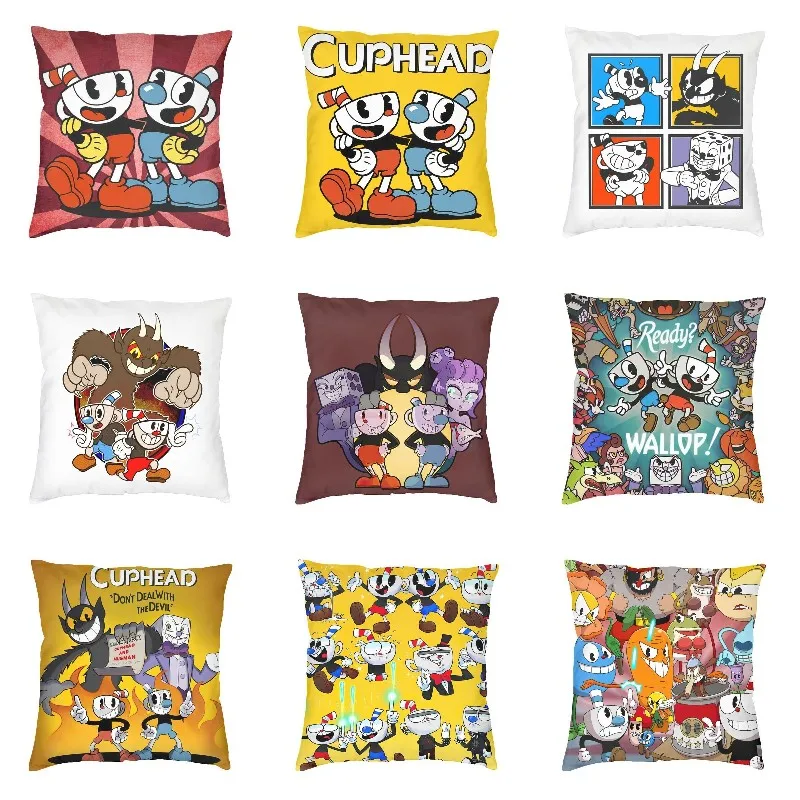 

Luxury Hot Game Cartoon Cuphead Mugman Cushion Covers Soft Throw Pillow Case for Sofa Car Square Pillowcase Home Decorative