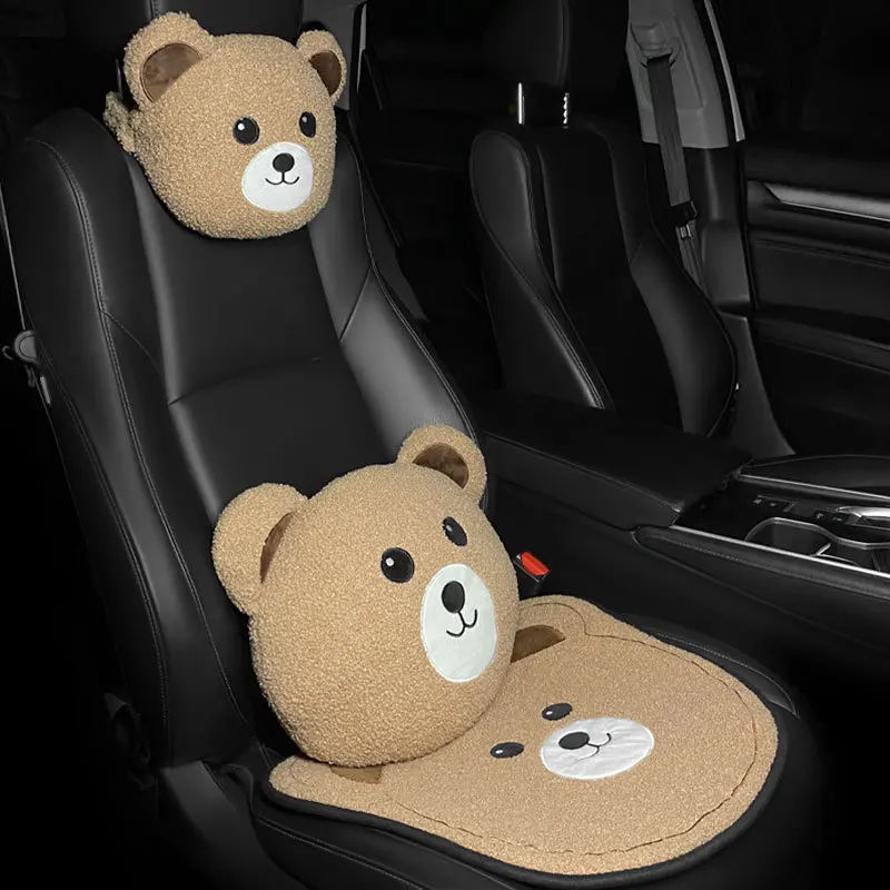 Cartoon Car Headrest Neck Rest Cushion Shoulder Strap Cute Bear