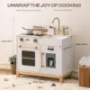 Robotime Play Kitchen for Toddlers Wooden Play Kitchen with Real Lights Sounds Ice Cube Dispenser Gift for Ages 3+ Blue White 2
