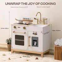 Robotime Play Kitchen for Toddlers Wooden Play Kitchen with Real Lights Sounds Ice Cube Dispenser Gift for Ages 3+ Blue White 2