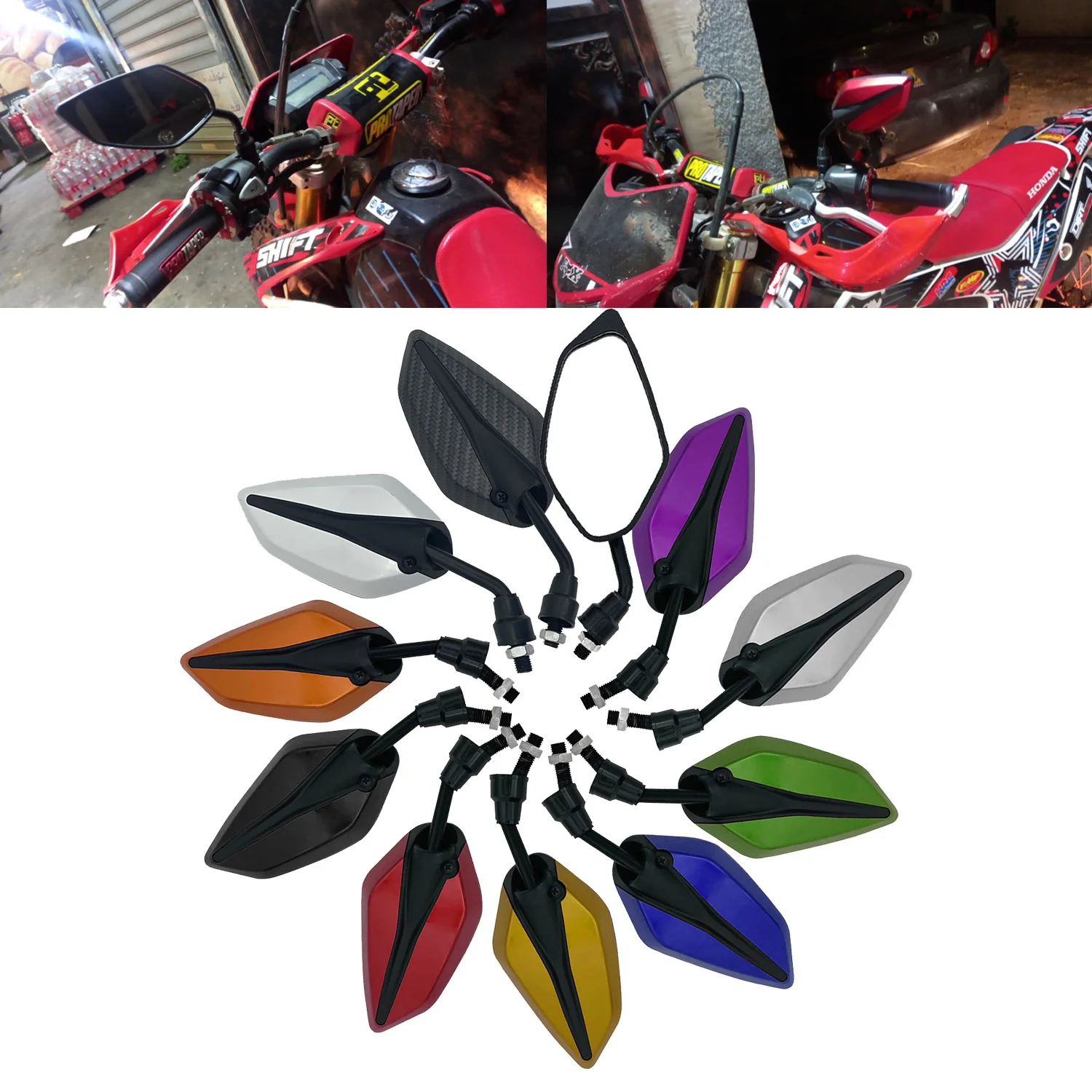 10Mm Adjustable Universal Rear View Side Mirror For Motorbike Dirt Bike Atv Scooter Honda Yamaha