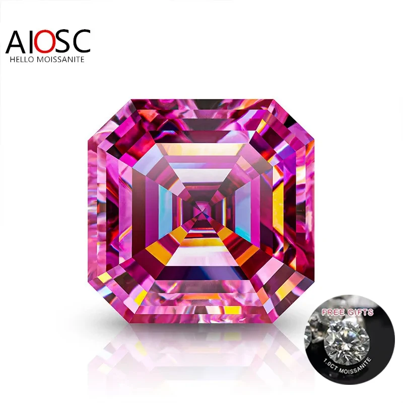 

AIOSC Asscher Cut Loose Moissanite Stone 0.5~7.0ct Pink Color Gems Pass Diamond Tester with GRA Certificate Fine Custom Jewelry