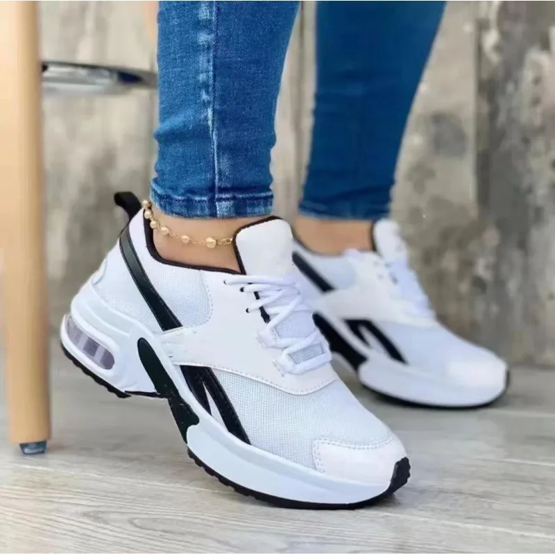 Sneakers 2024 New Fashion Wedge Platform Plus Size Casual Sports Shoes Women Lace-up Mesh Breathable Women's Vulcanized Shoes
