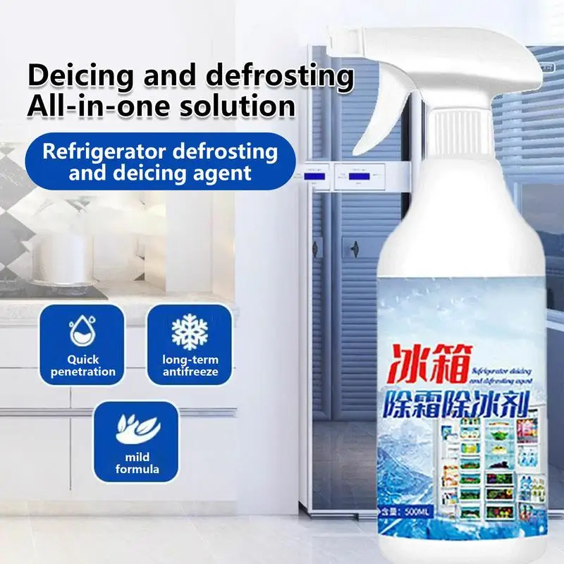 500ml Fridge Freezer De-Icer Spray Refrigerator Defrosting Deicer Ice Layer Remover Food Grade Refrigerator Cleaner Solution