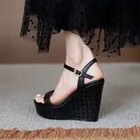 Size 31-43 Summer New Wedge 10cm High Heel Platform Shoes Black Women's Sandals Open Toe Heels - Image 4