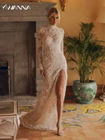 Modest High Collar Long Sleeve Wedding Dress Classic Lace Applique Bride Robe Elegant Long Bridal Gown Customized Robe De Mariée 1