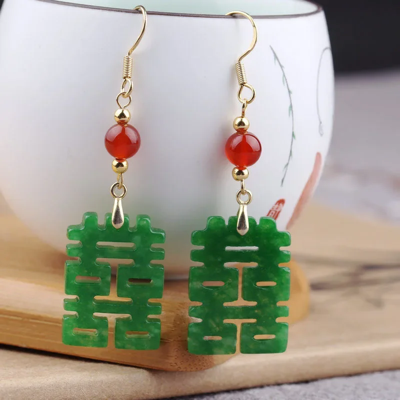 

Natural Green Jade Happiness DIY Earrings Charm Jewellery Fashion Accessories Hand-Carved Man Woman Luck Amulet Gifts Customized