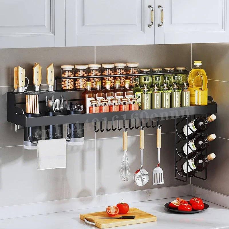 

Household Multi-Functional Knife Rack Free Punching Storage Shelf Stainless Steel Kitchen Wall-Mounted Seasoning Supplies Rack