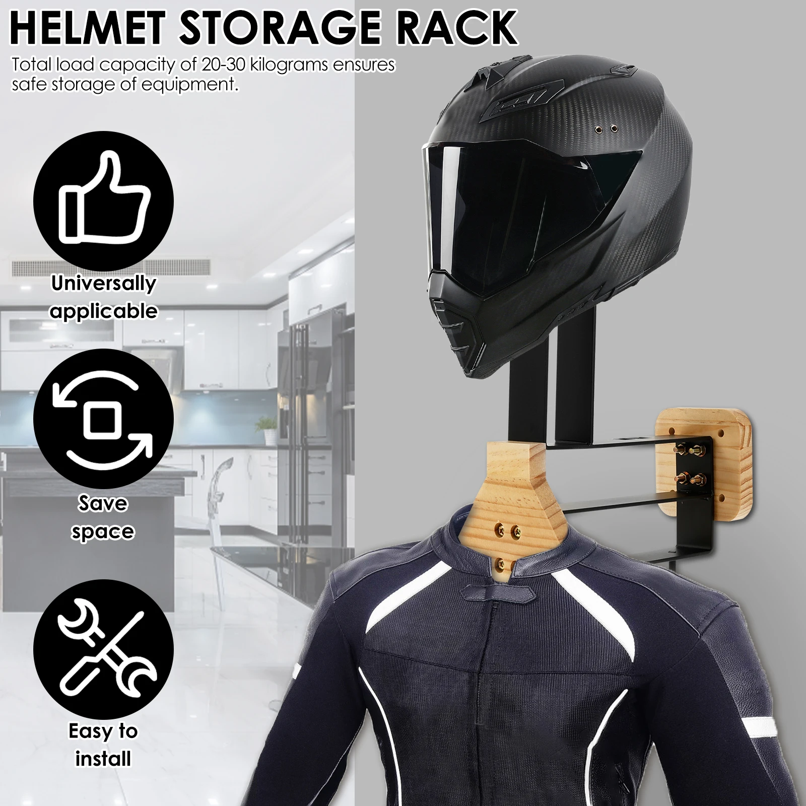 Wood Motorcycle Helmet Holder Storage Rack
