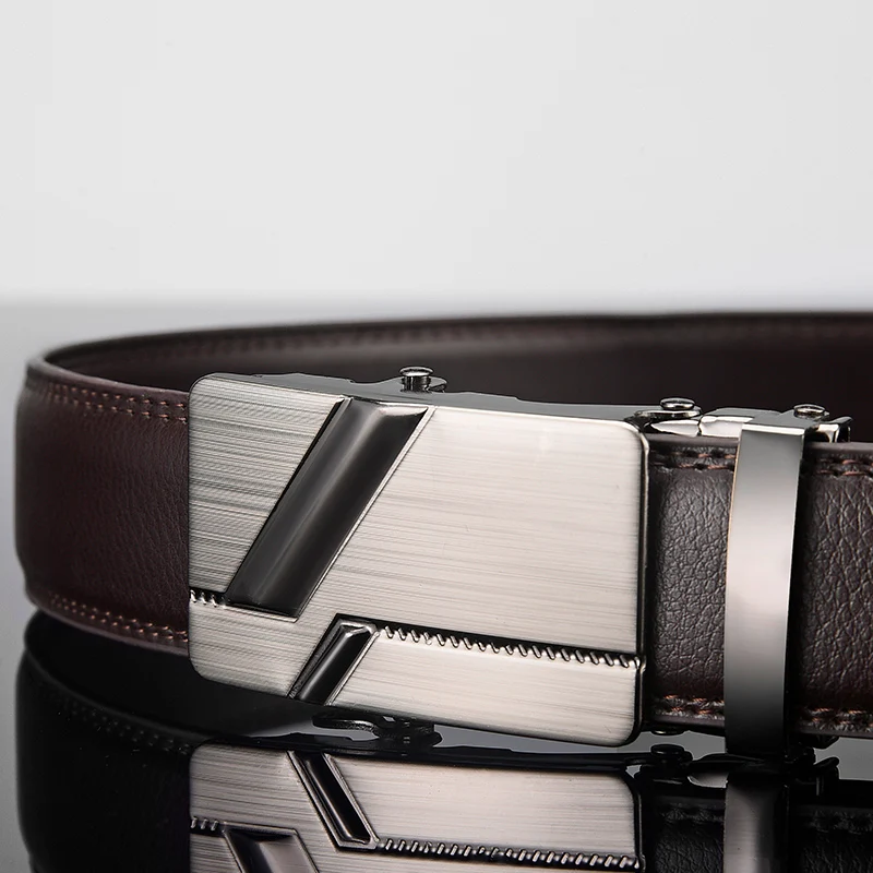 Men Leather Belt Metal Automatic Buckle PU Strap
