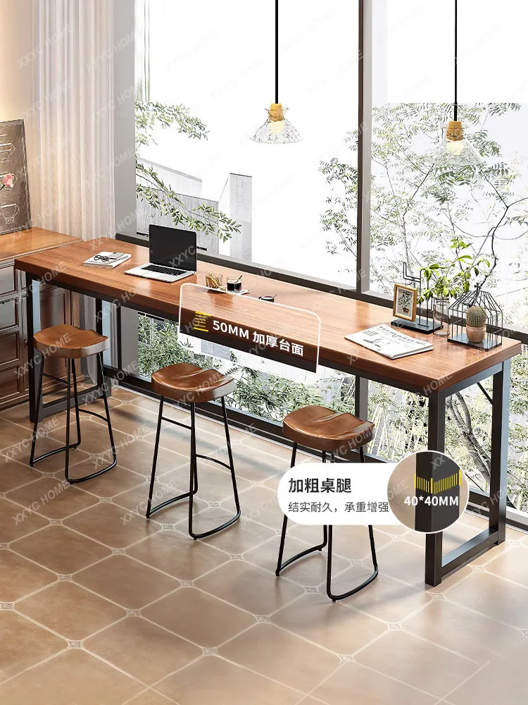 

Balcony Narrow Strip Table and Chair Double Long Desk Wall Bar Counter Window Integrated Home Long Table Workbench
