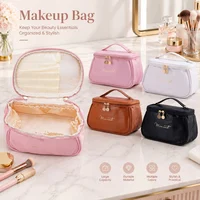 Sac de Maquillage en Cuir PU à Double Couche, Grande Capacité, Organisateur de Cosmétiques de Luxe, Accessoires de Voyage pour Femmes 1