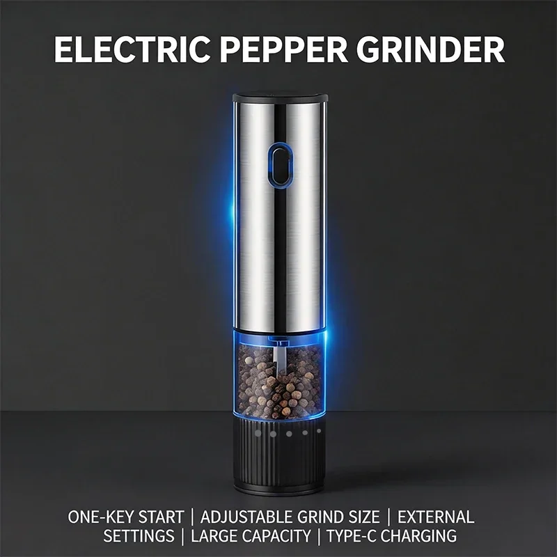 Macina sale e pepe elettrico automatico ricaricabile, saliera e pepiera con regolazione esterna della finezza, elettrodomestici da cucina_voghion.com