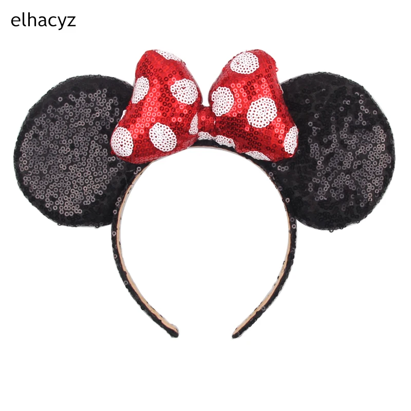 Ободок для волос женский с блестками толстый бант ушками мыши вечерний обруч