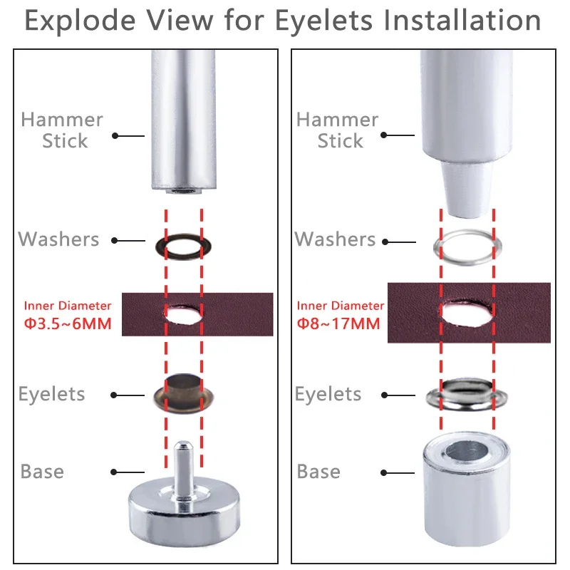 100 sets 3.5-17mm Metal Eyelets Grommets with Installer Die Punch Press Eyelet Tool Set for Leathercraft Clothing Shoes Curtains images - 6