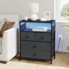 Nightstand with Charging Station, Bedside Table with 4 Drawers and 2-Tier Shelf, Modern End Table with Wooden Top for Bedroom, 2