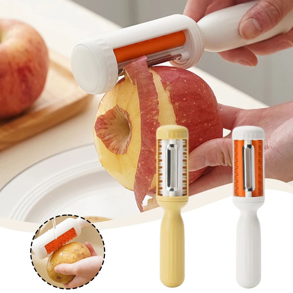 Manual Rotatble Peeler With Cleaning Brush Reusable Vegetables Fruit Peeler For Cucumber Radish