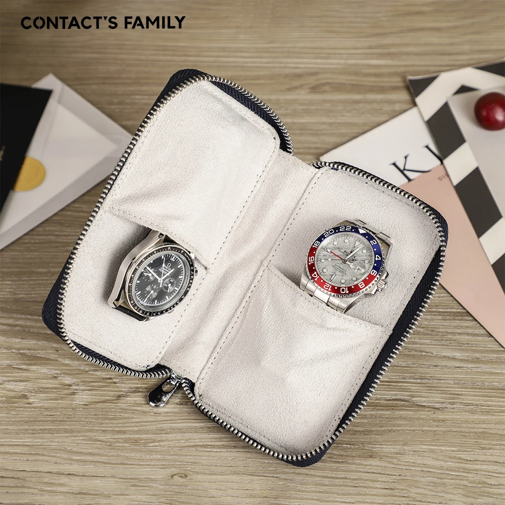 CONTACT'S FAMILY 3 Slots Leather Watch Pouch Case For Men Women Watches Organizer Display Jewelry Bracelet Storage Box