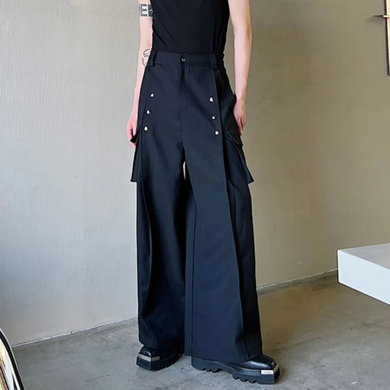 IEFB Men's Casual Wide Leg Trousers Korean Style 2023 New High Waist Metal Piece Pocket Decoration Fashionable Pants 9A2104 4