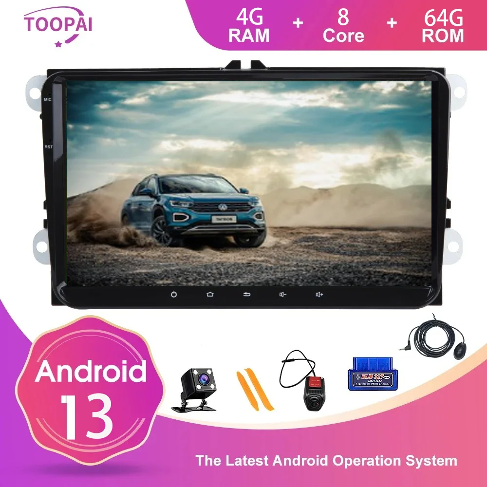 Мультимедийный плеер Toopai, мультимедийный плеер на Android 13, с GPS, для VW/Volkswagen/Golf/Polo/Tiguan/Passat/B7/B6, типоразмер 2DIN