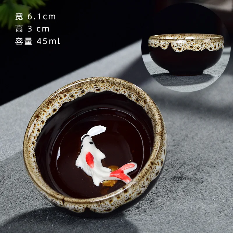 Ice Crackle Fish Teacup Ceramic Kung Fu Tea Set Master Single Cup Tea Sipping Ware Vintage Kiln Change Teaware Accessories Gifts