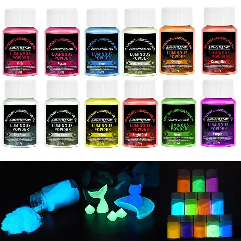 Luminous Powder Pigment 20g/Bottle Resin Pigment DIY Epoxy Resin Mold Nail Art Glitter Powder Glow In The Dark Jewelry Making Supplies