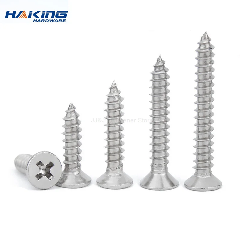 Tornillos Phillips de cabeza plana avellanada de acero inoxidable M1.4 M1.7 M2 M2.6 M3 M3.5 M4 M5 M6 tornillo autorroscante cruzado para pared de madera
