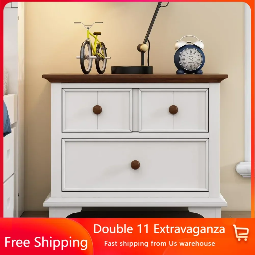 Children's Bedside Table, Wooden 2-drawer Bedside Table with Bedroom, Living Room and Children's Table