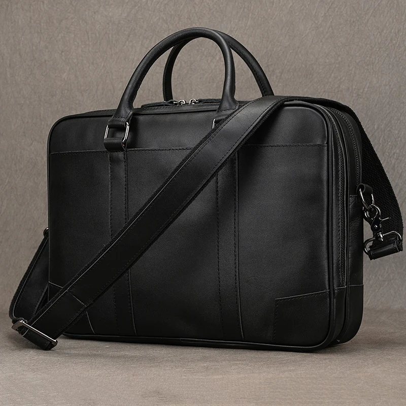 Vintage Men's Crazy Horse Genuine Leather Briefcase Business Handbag Cow Leather Fit 14" Laptop Portfolio Shoulder Messenger Bag