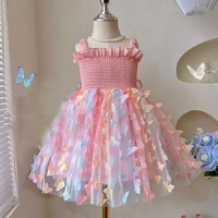 New Baby Girls Birthday Party Evening Dresses Summer Butterfly Wings Children Clothes Sweet Colorful Toddler Kids Costume 2