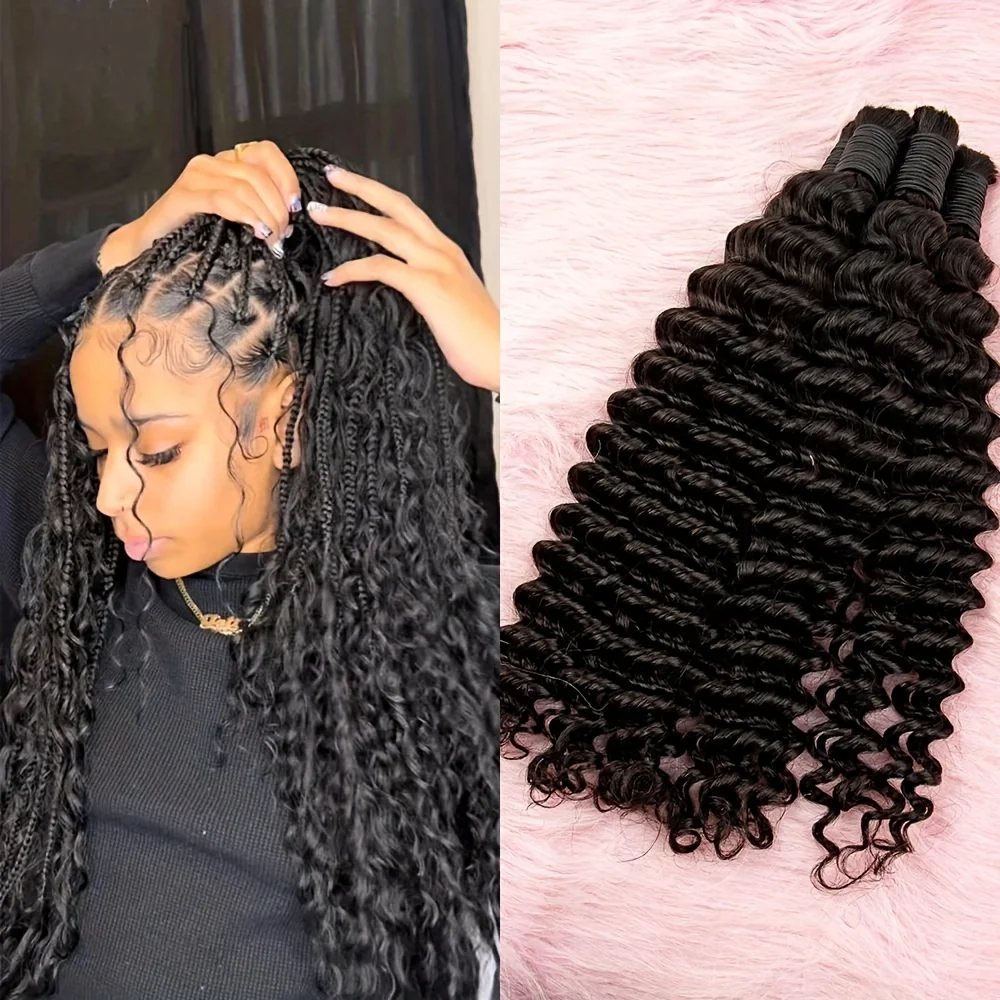 Bulk Braiding Hair Human hair Deep Wave Unprocessed No Weft Boho Braids Human Hair Bulk Extensions Brazilian Remy