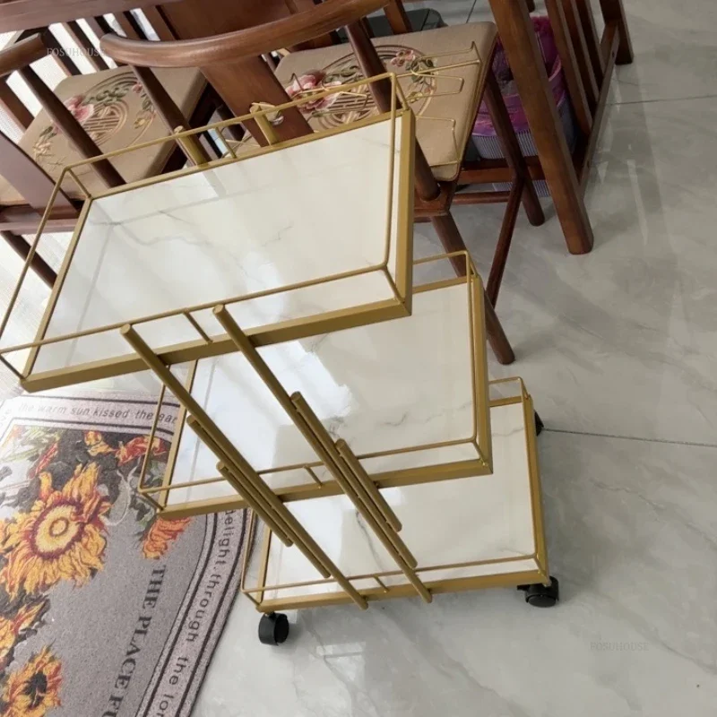Nordic Professional Golden Iron Salon Trolleys Beauty Salon Tool Trolley European Auxiliary Cart with Wheels for Furniture