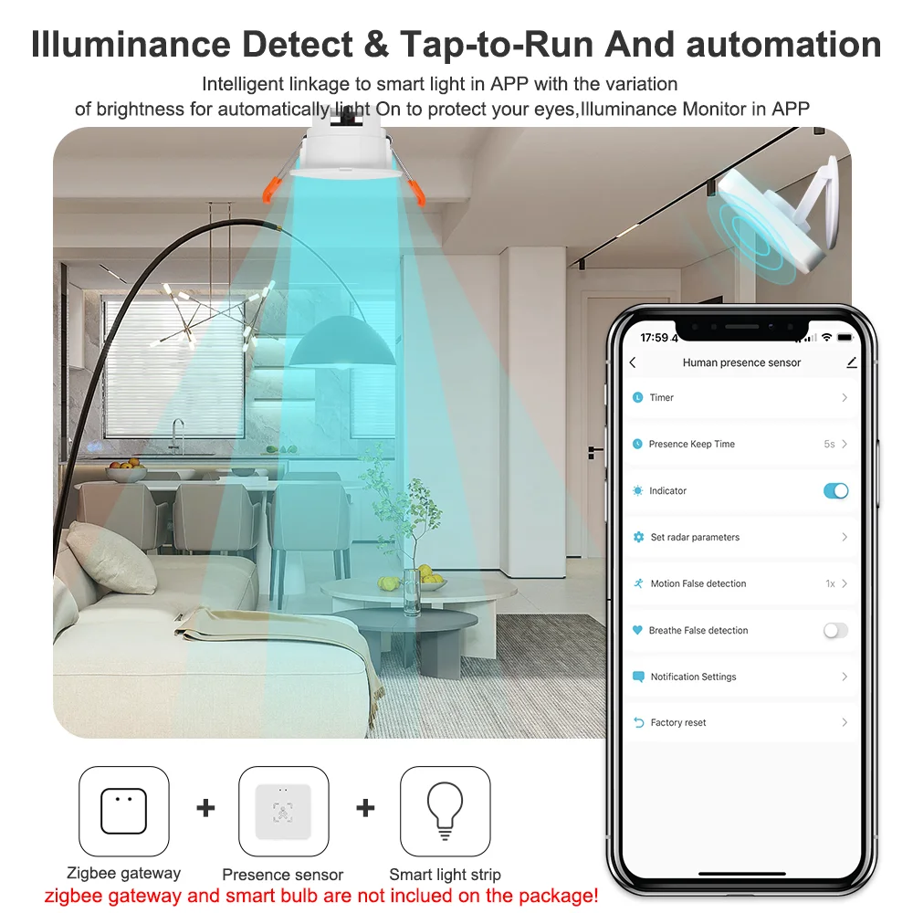 Zigbee Wifi Presence Detector Radar Mmwave Sensor Tuya Smart Life Smart Human Body Sensor With Luminosity Detection 5V/110V/220V images - 6