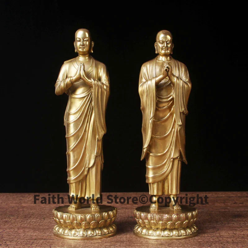 

2P HOME temple altar Buddhism Sakyamuni Amitabha Buddha disciple Left and right ANAN KAYE Dharma protector brass statue
