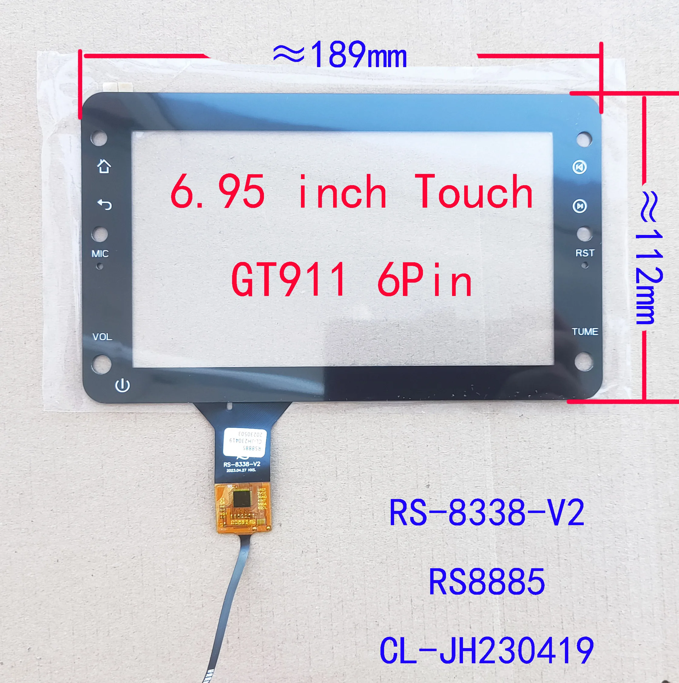 Painel de Vidro do Tela Táctil 695 Polegada Sensor Rs8338-v2 Rs8885 Cl-jh230419 Gt911 6pin 189x 112 mm