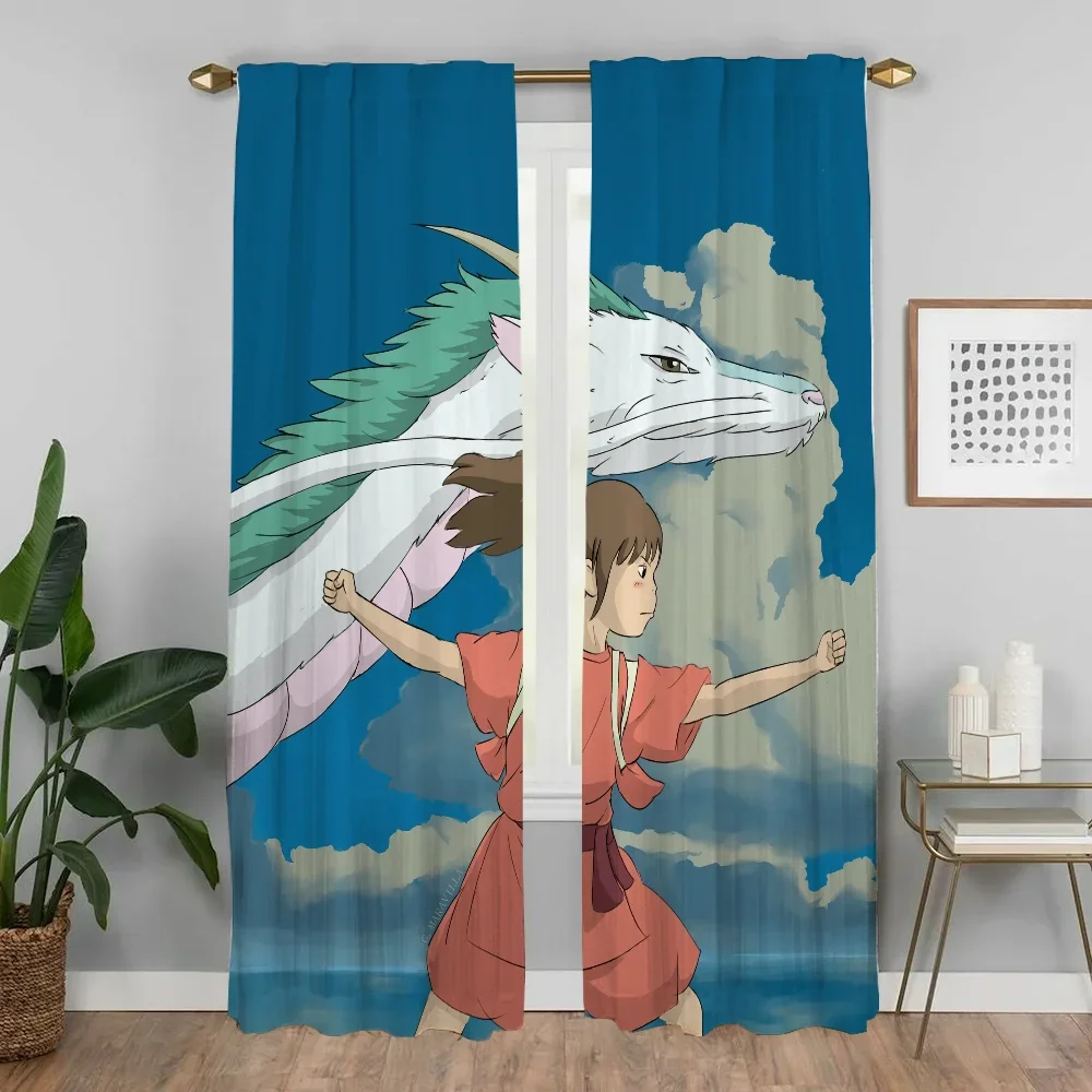 Elegant Room Curtains 2 Pieces Spiriteds Away Window Curtain Tulle for Bedroom Partition Shades Home Interior Curtains Living 3