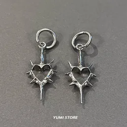 Punk Thorn Heart Drop Earrings in Titanium Steel - Gothic Hip Hop Jewelry (Heart of Thorns)