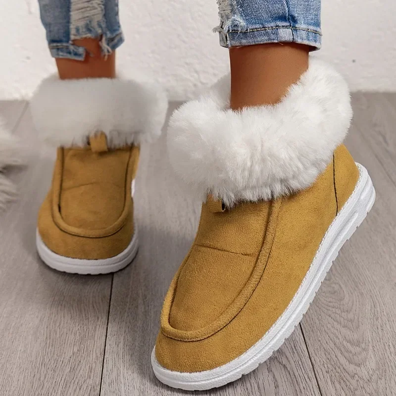 

Ladies Shoes on Sale 2023 One Kick Women Boots Winter Round Toe Plush Fleece for Warmth Short Barrel Flat Large Size Snow Boots