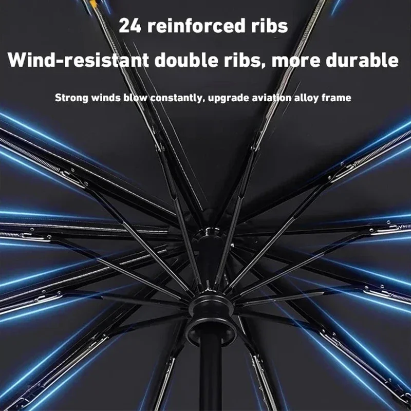Umbrella Fully Automatic 2-in-1 Sun＆Rain Umbrella Reinforced Folding Wind-Resistant Black Glue Coated Anti-UV Sunscreen Umbrella - 6