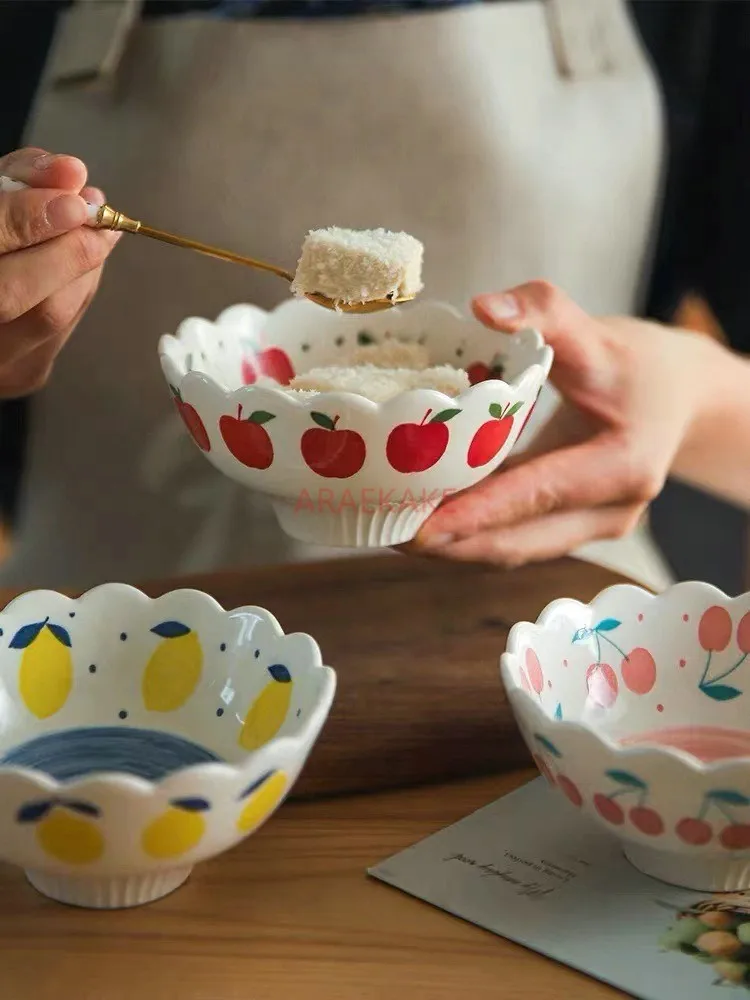 Ceramic fruit salad bowl, ice cream bowl, creative and cute home yogurt dessert rice bowl
