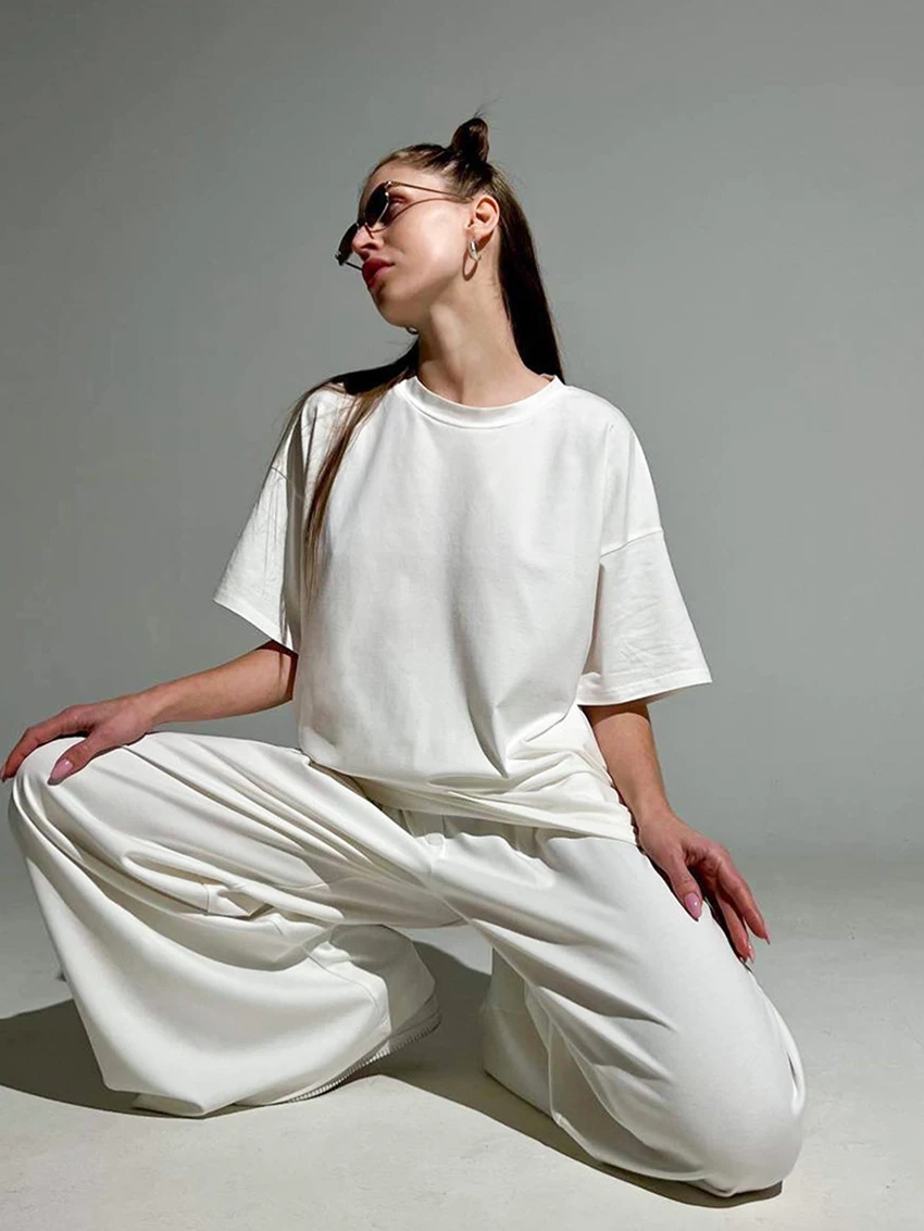 Marthaqiqi Loose Women Sleepwear Set O-Neck Nightwear Half Sleeve Nightgowns Wide Leg Pants New Summer Ladies Pajama 2 Piece Set