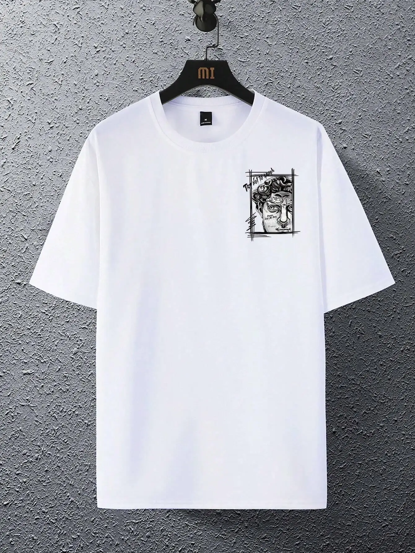 Creative Sculpture Expression Text Design Men Cotton Tops Crewneck New T-shirt Fashion Loose Clothing Autumn Unisex Basics Top