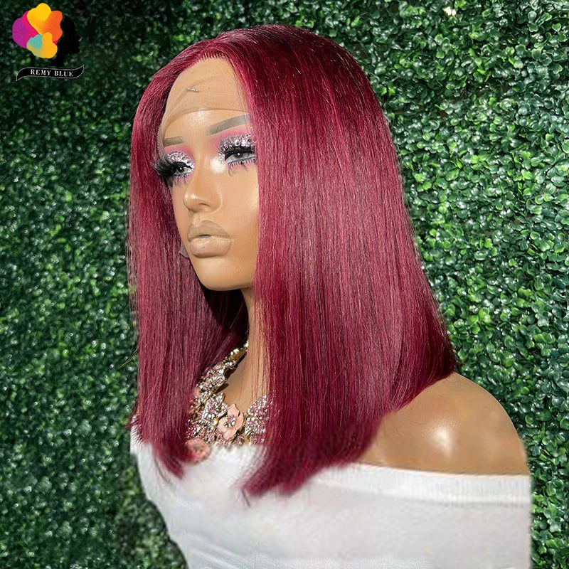 

#99J Bob Wig Lace Front Human Hair Wig Pre-Plucked Colored Burgundy Red Straight Human Hair Wigs for Women 13x4 Lace Frontal Wig