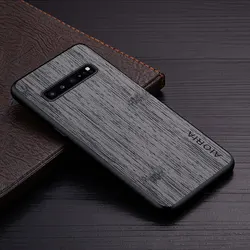 Luxury Bamboo Wood Pattern Leather Case - Premium Cover - S10 Lite (Dark Gray)