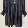 Zadig O-Neck Dress Female Casual Folds Black Dresses Women Long Puff Sleeve Robes Lady Diamond Buttons Robe Casual Loose Jupe 5